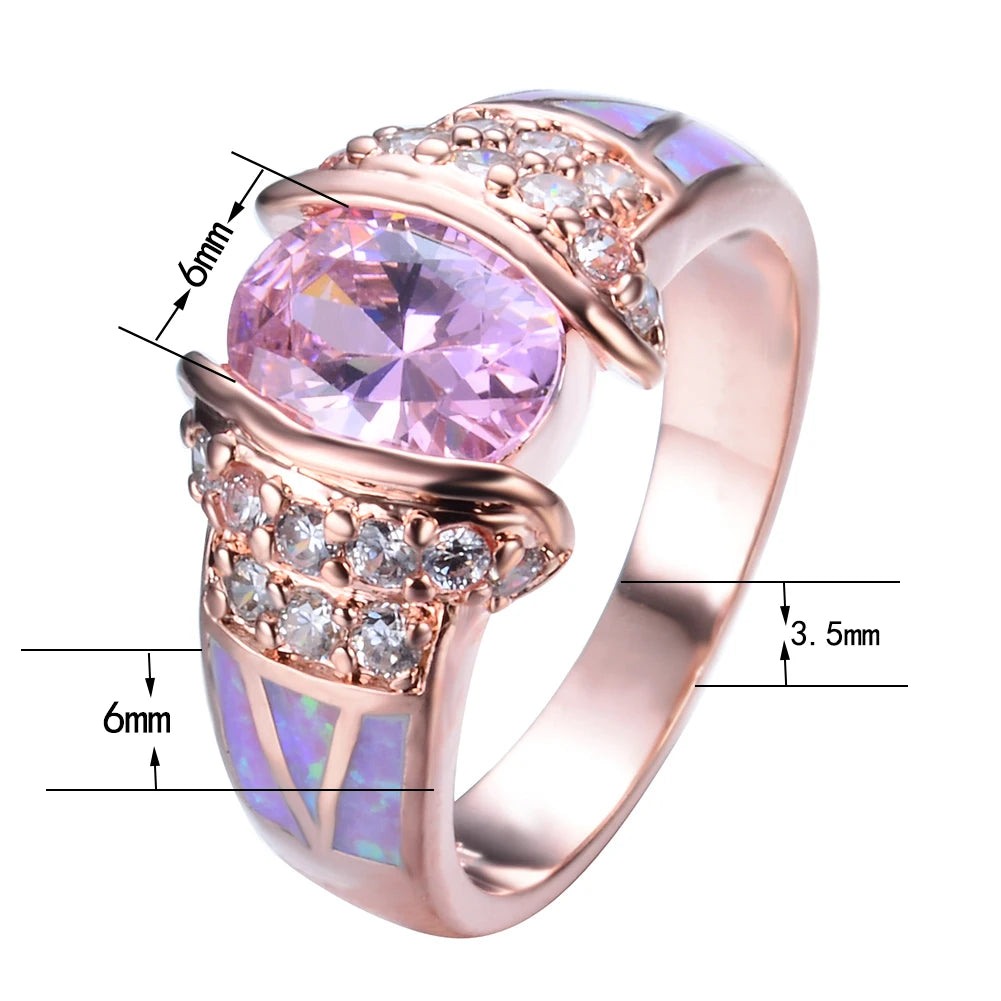 Vintage Pink Crystal Ring Rose Engagement Rings for Women Bride Opal Wedding