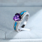 Vintage Female Purple Love Heart Crystal Ring Silver Wedding Rings For Women