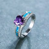 Vintage Female Purple Love Heart Crystal Ring Silver Wedding Rings For Women