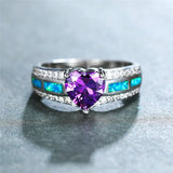 Vintage Female Purple Love Heart Crystal Ring Silver Wedding Rings For Women