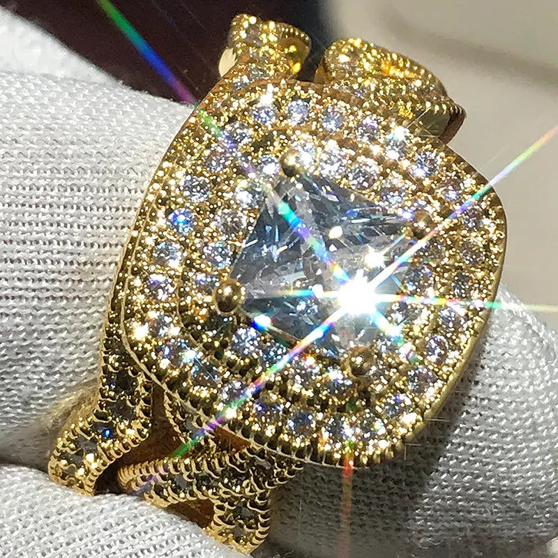 Vintage Crystal Stone Ring Set Silver Wedding Zircon Engagement Ring