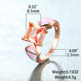 Vintage Square Crystal Stone Ring Classic Wedding Rings Pink Opal Engagement
