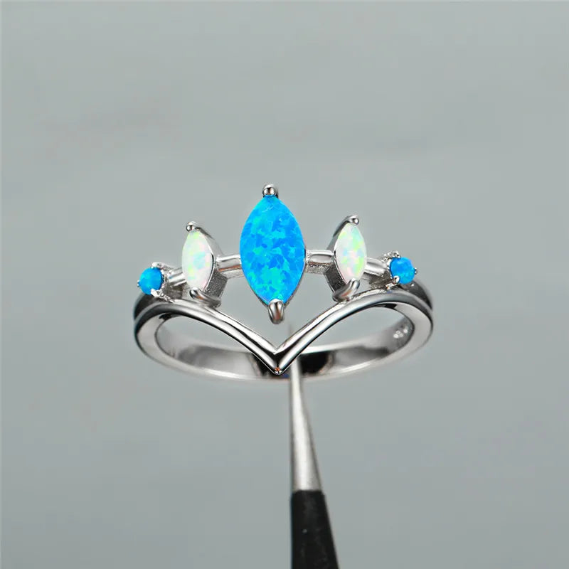 Vintage Opal Thin Ring Charm Rose Silver Rings for Women Bridal Leaf Engagement
