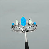 Vintage Opal Thin Ring Charm Rose Silver Rings for Women Bridal Leaf Engagement
