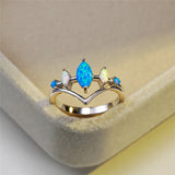 Vintage Opal Thin Ring Charm Rose Silver Rings for Women Bridal Leaf Engagement
