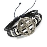 Vintage Fighter Cross Shield Woven Leather Bracelet for Men