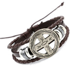 Vintage Fighter Cross Shield Woven Leather Bracelet for Men
