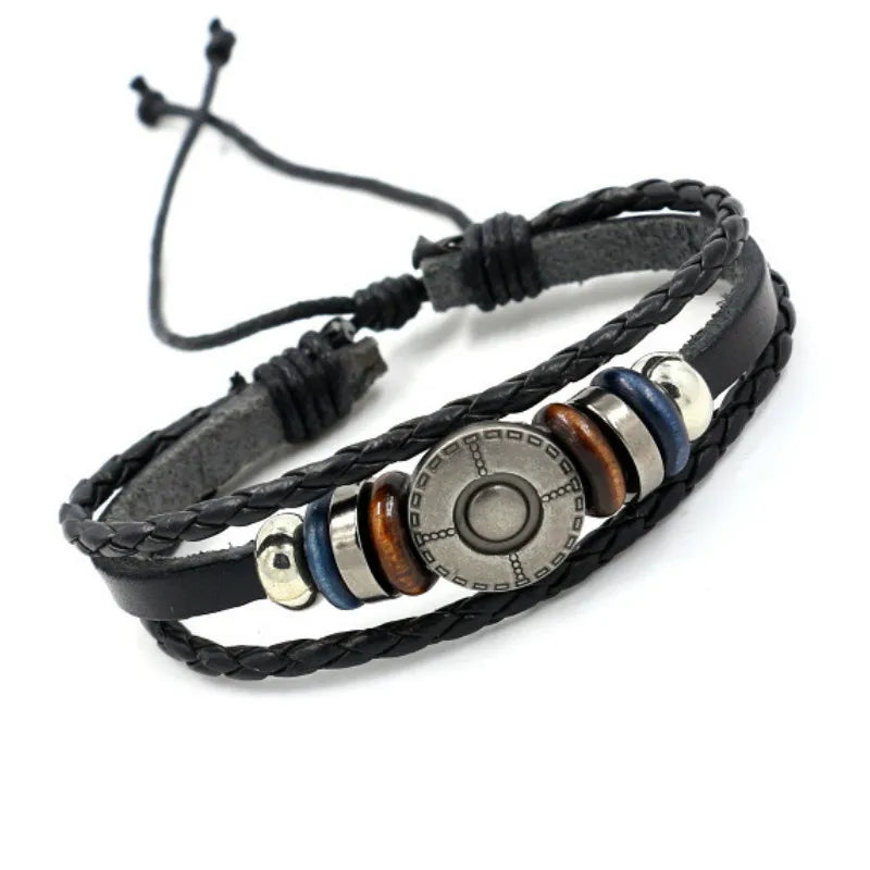 Vintage Fighter Cross Shield Woven Leather Bracelet for Men