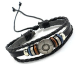 Vintage Fighter Cross Shield Woven Leather Bracelet for Men