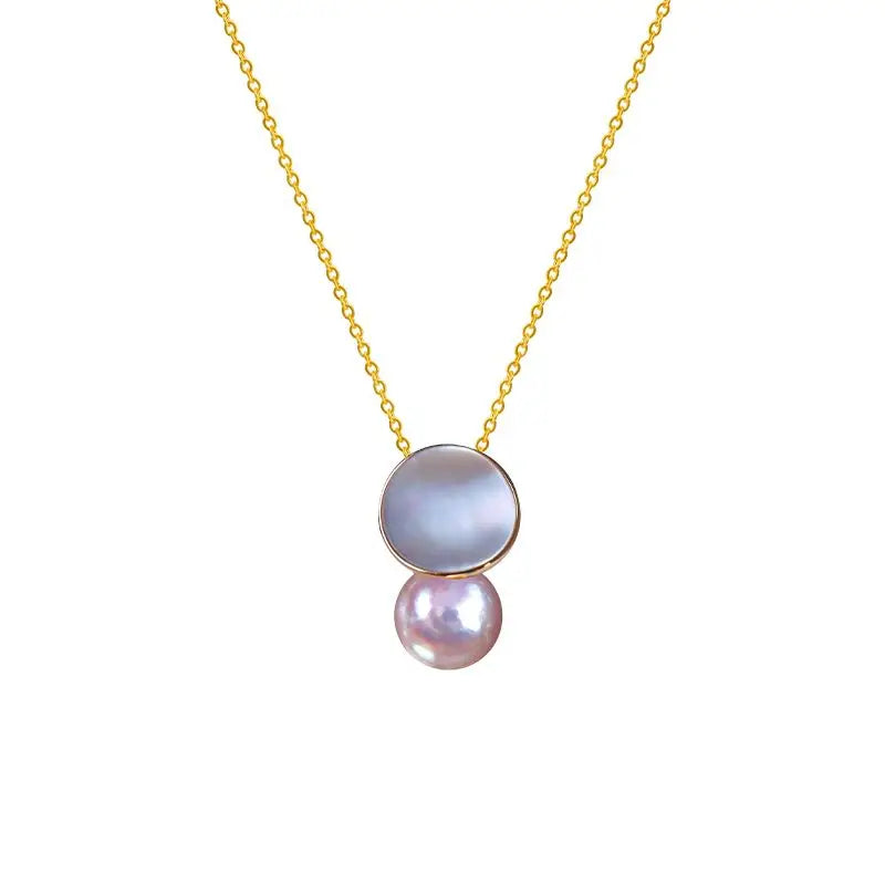Vintage Pearl Necklace Silver Inlaid Fritillary Clavicle Chain Pendant