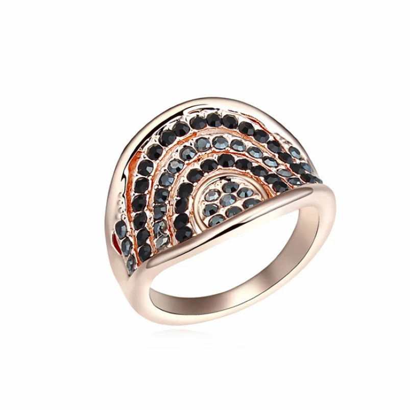 Vintage Women's Big Rhinestone Rose Ring Wedding Jewelry