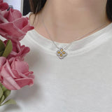 Vintage Floral Diamond Pendant Necklace Crystal Cross 925 Silver