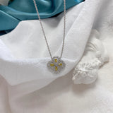 Vintage Floral Diamond Pendant Necklace Crystal Cross 925 Silver