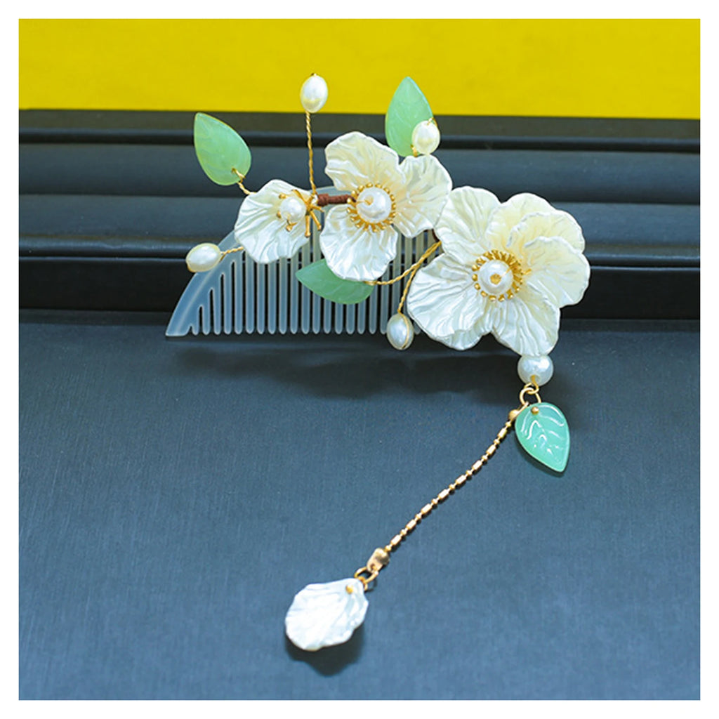 Vintage Floral Hairpin Hair Comb Hanfu Accessories Pearl Tassel