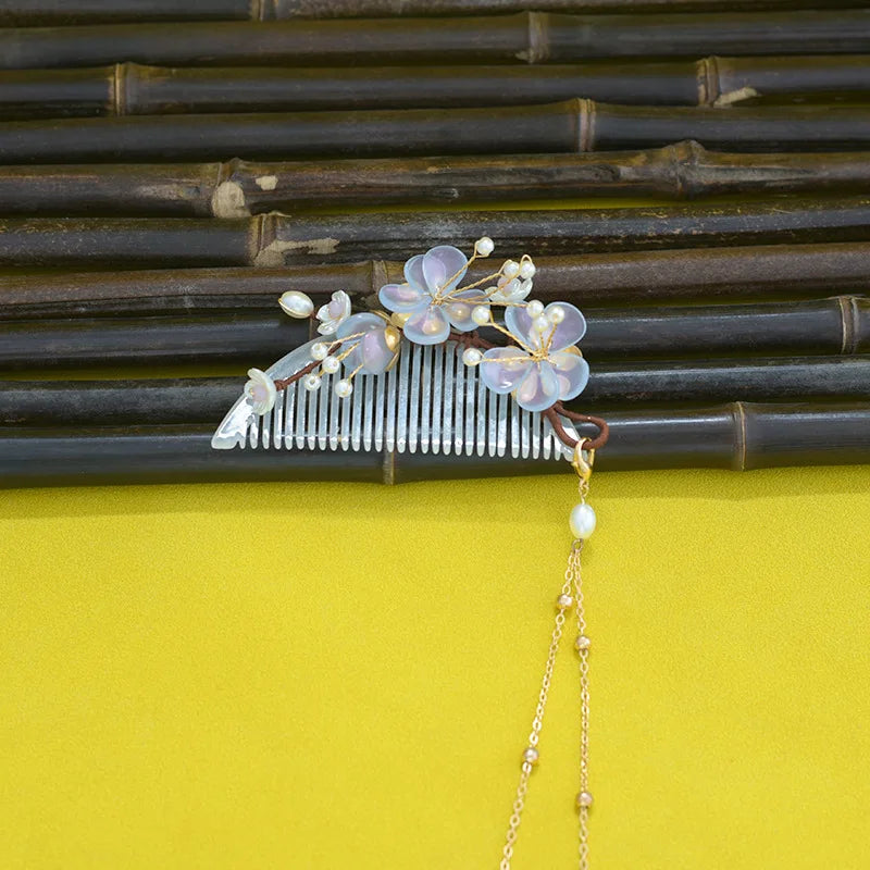 Vintage Floral Hairpin Hair Comb Hanfu Accessories Pearl Tassel