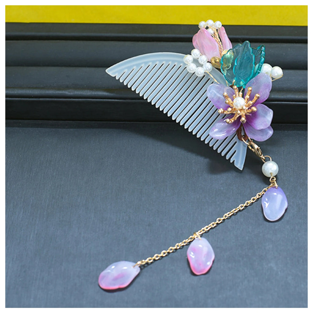 Vintage Floral Hairpin Hair Comb Hanfu Accessories Pearl Tassel