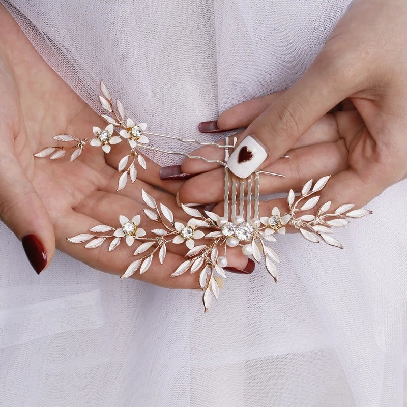 Vintage Floral Leaf Bridal Hair Comb Vine Freshwater Pearls Wedding Jewelry