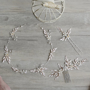 Vintage Floral Leaf Bridal Hair Comb Vine Freshwater Pearls Wedding Jewelry