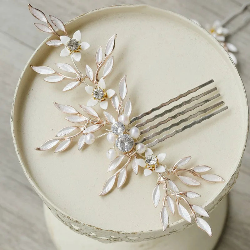 Vintage Floral Leaf Bridal Hair Comb Vine Freshwater Pearls Wedding Jewelry
