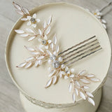 Vintage Floral Leaf Bridal Hair Comb Vine Freshwater Pearls Wedding Jewelry