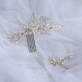 Vintage Floral Leaf Bridal Hair Comb Vine Freshwater Pearls Wedding Jewelry