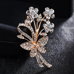Vintage Flower Butterfly Brooch Women Crystal Lapel Pin Corsage