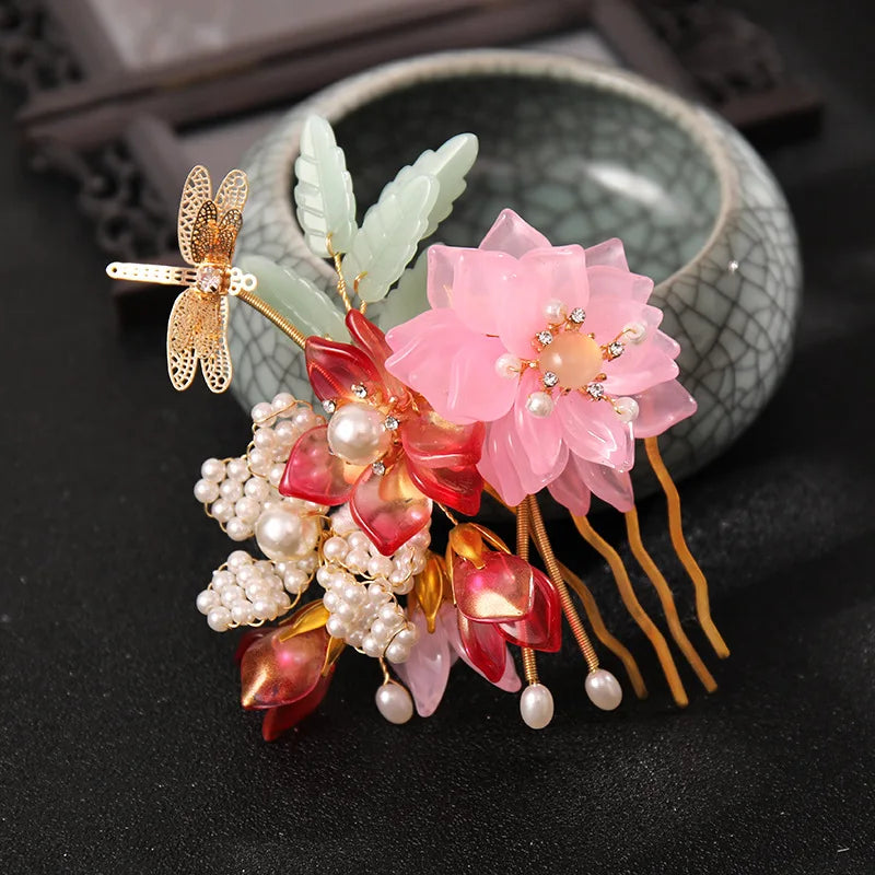 Vintage Flower Hairpins Pearl Side Comb Classic Jewelry Hair Accessories