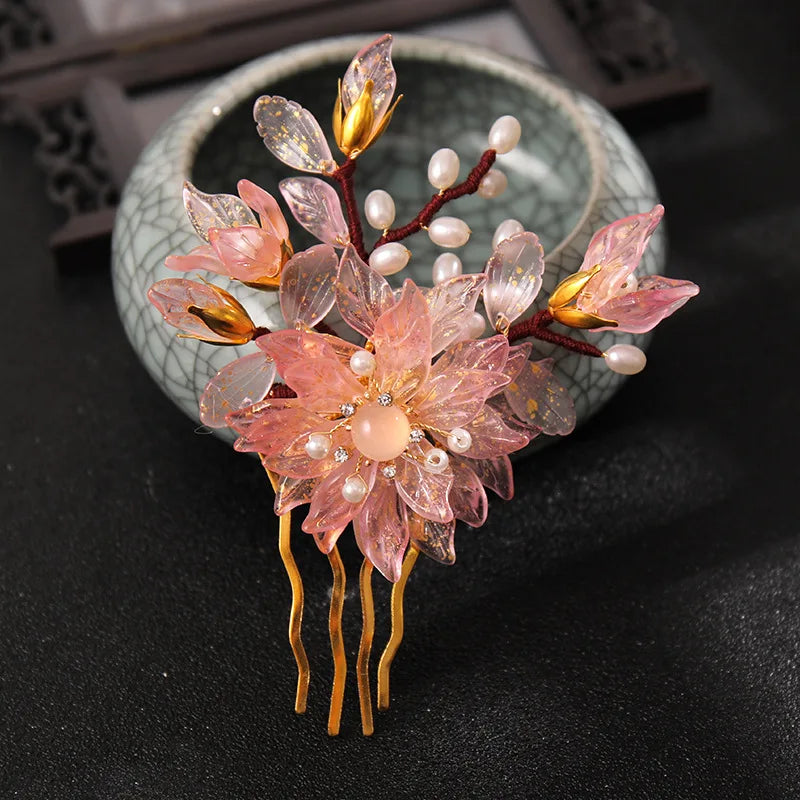 Vintage Flower Hairpins Pearl Side Comb Classic Jewelry Hair Accessories