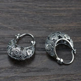 Vintage Flower Hoop Earrings 925 Sterling Silver Brincos Retro Ethnic Jewelry