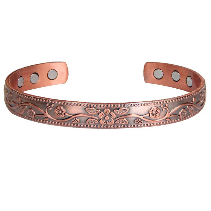 Vintage Flower Magnetic Copper Bracelet for Women Arthritis Pain Relief