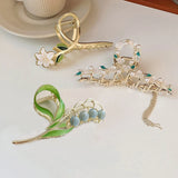 Vintage Flower Metal Hair Clip Pearl Fringe Claw Clip Tulip Flower Ponytail Clip