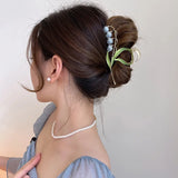 Vintage Flower Metal Hair Clip Pearl Fringe Claw Clip Tulip Flower Ponytail Clip