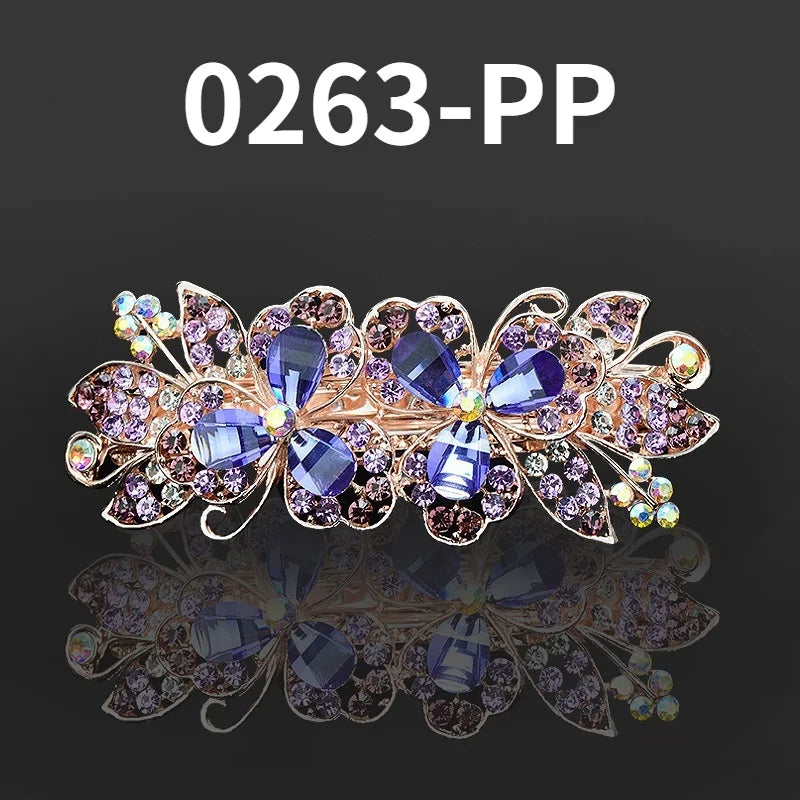 Vintage Flower Peacock Inlaid Rhinestone Metal Hair Clip Crystal Top Clip