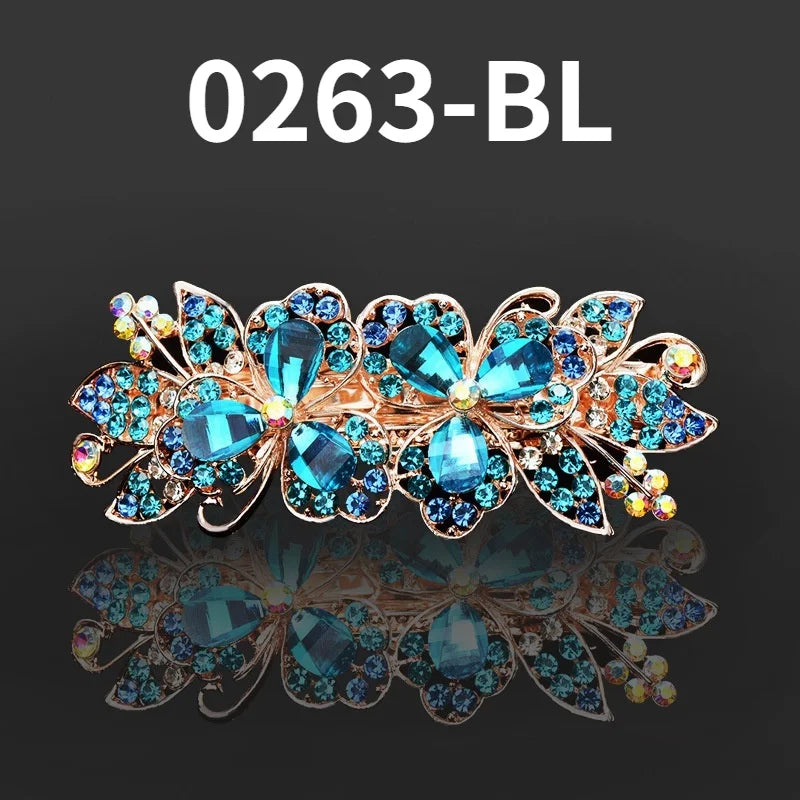 Vintage Flower Peacock Inlaid Rhinestone Metal Hair Clip Crystal Top Clip