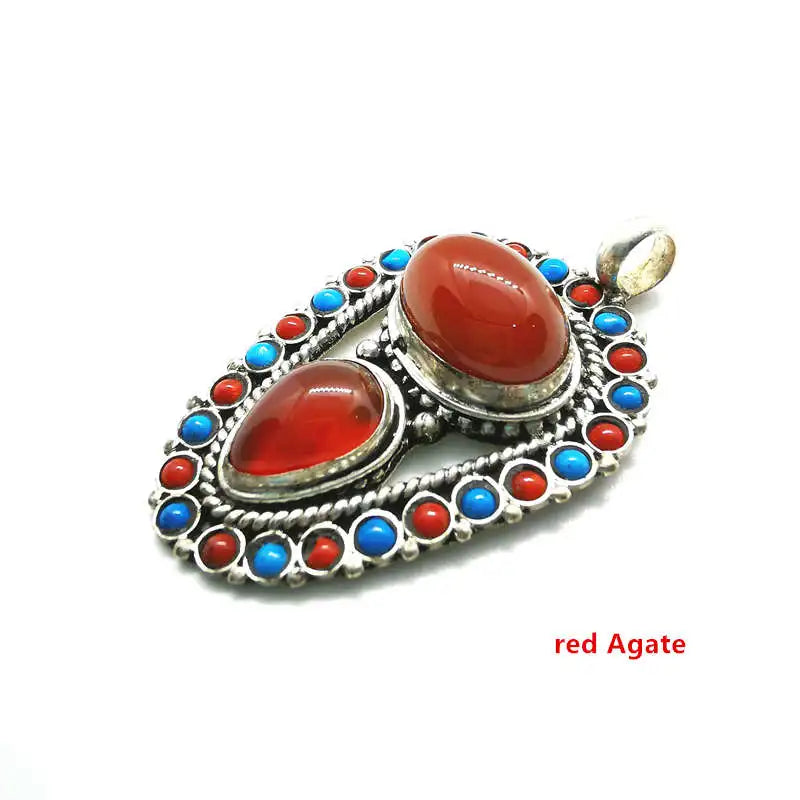 Vintage Flower Pendant Natural Stone Beads Big Pendants Nepalese Jewelry TBP353