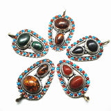 Vintage Flower Pendant Natural Stone Beads Big Pendants Nepalese Jewelry TBP353