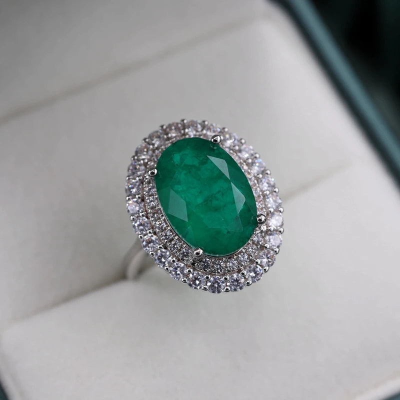 Vintage Flower Ring AAAAA Cubic Zirconia Green Fusion Stone Bridal Wedding