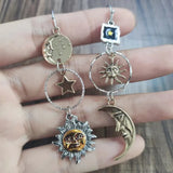 Vintage Asymmetric Sun Moon Earrings Retro Jewelry