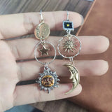 Vintage Asymmetric Sun Moon Earrings Retro Jewelry