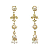 Vintage French Baroque Long Pearl Clip on Earrings Court Temperament Retro
