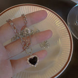 Vintage French Clip Zircon Love Pendant Necklace