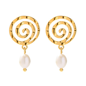 French Style Pearl Drop Earrings Spiral Stainless Steel Jewel