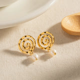 French Style Pearl Drop Earrings Spiral Stainless Steel Jewel