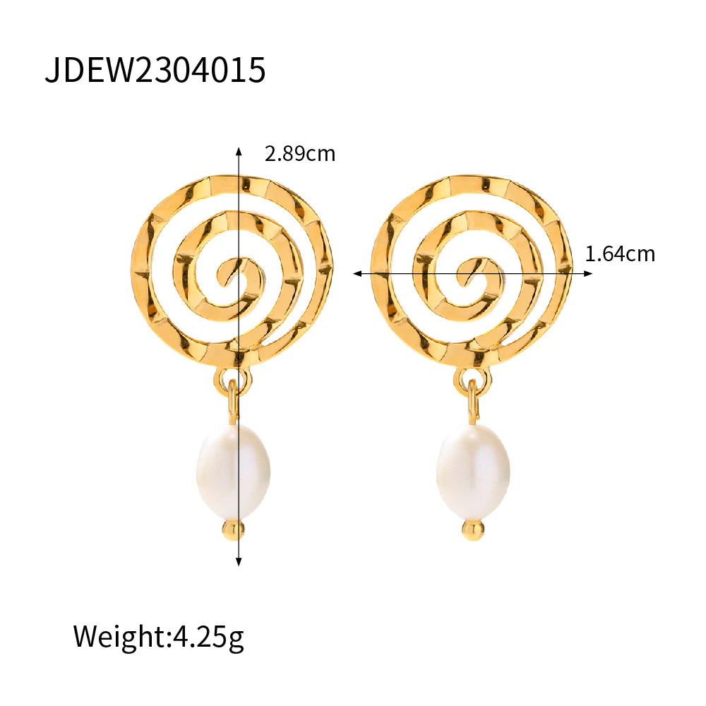 French Style Pearl Drop Earrings Spiral Stainless Steel Jewel