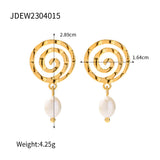 French Style Pearl Drop Earrings Spiral Stainless Steel Jewel