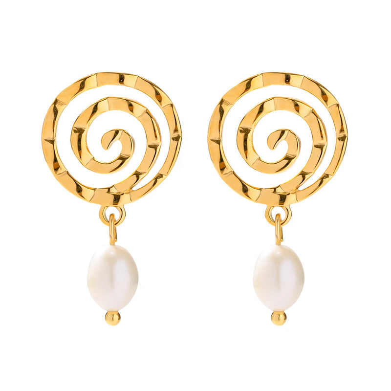 French Style Pearl Drop Earrings Spiral Stainless Steel Jewel