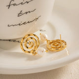 French Style Pearl Drop Earrings Spiral Stainless Steel Jewel