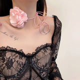 Vintage French Pink Big Flowers Chocker Necklace