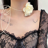 Vintage French Pink Big Flowers Chocker Necklace