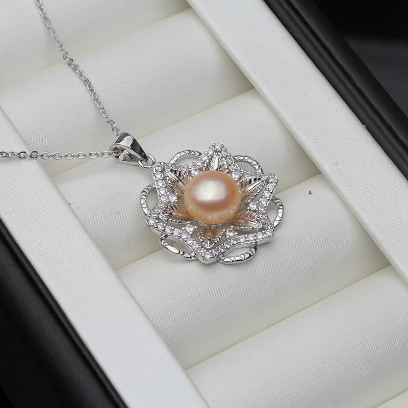 Vintage Freshwater Pearl Pendant, 925 Sterling Silver Necklace Chain
